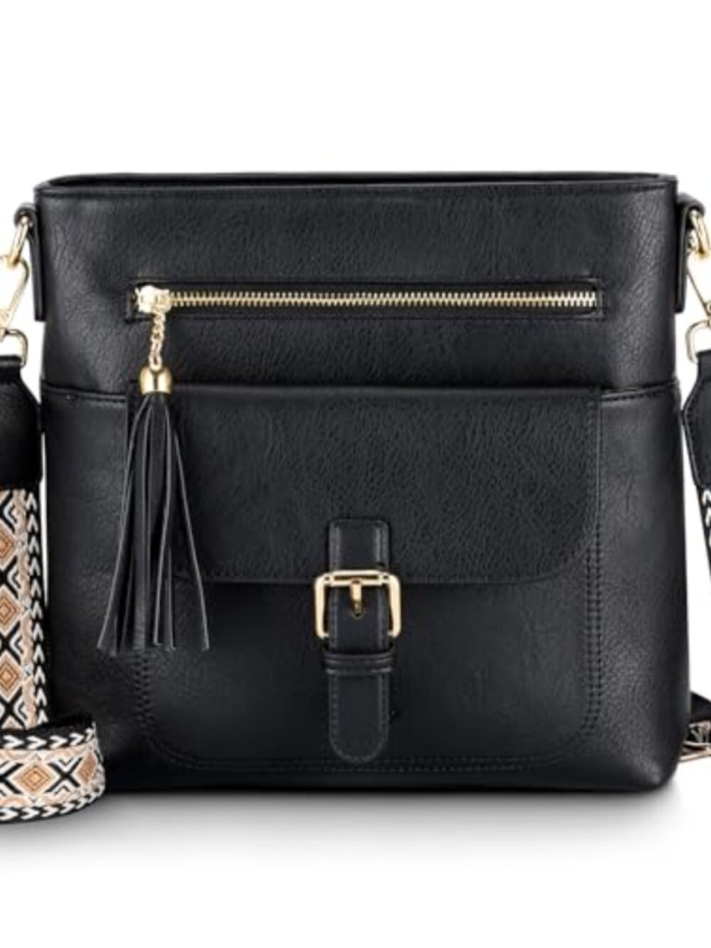 Vegan Leather Crossbody Bag Multi Pocket Adjustable Strap Satchel